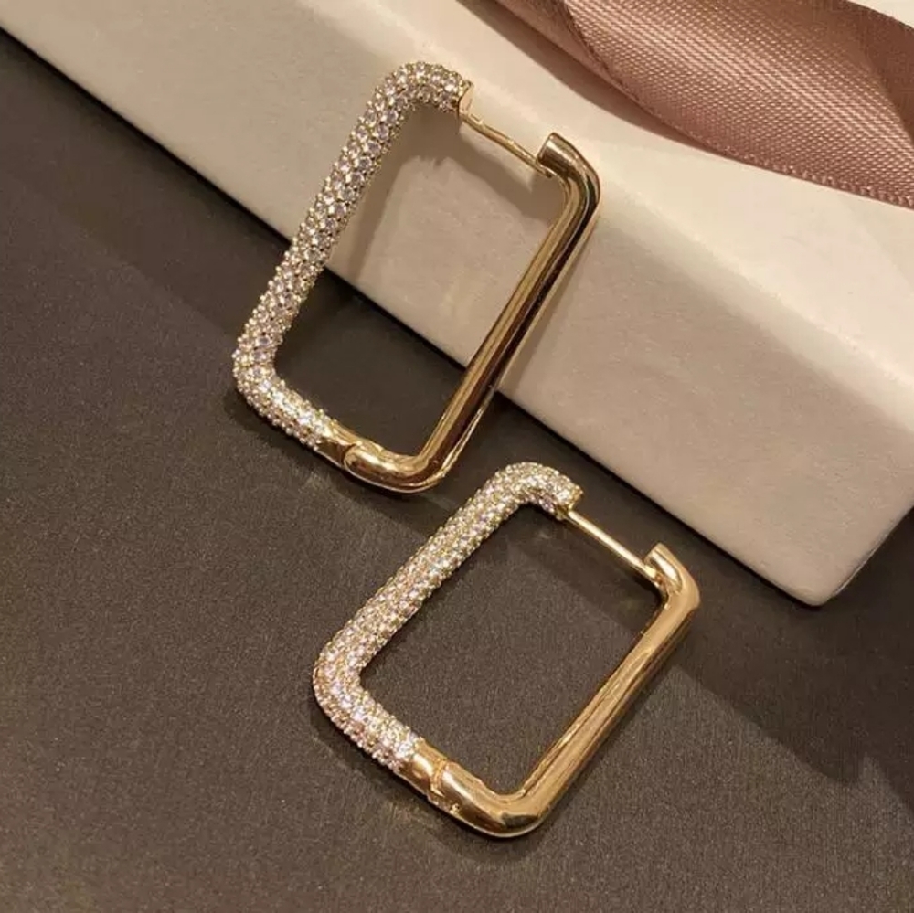 18k Gold Plated Rectangular Zirconia Hoops